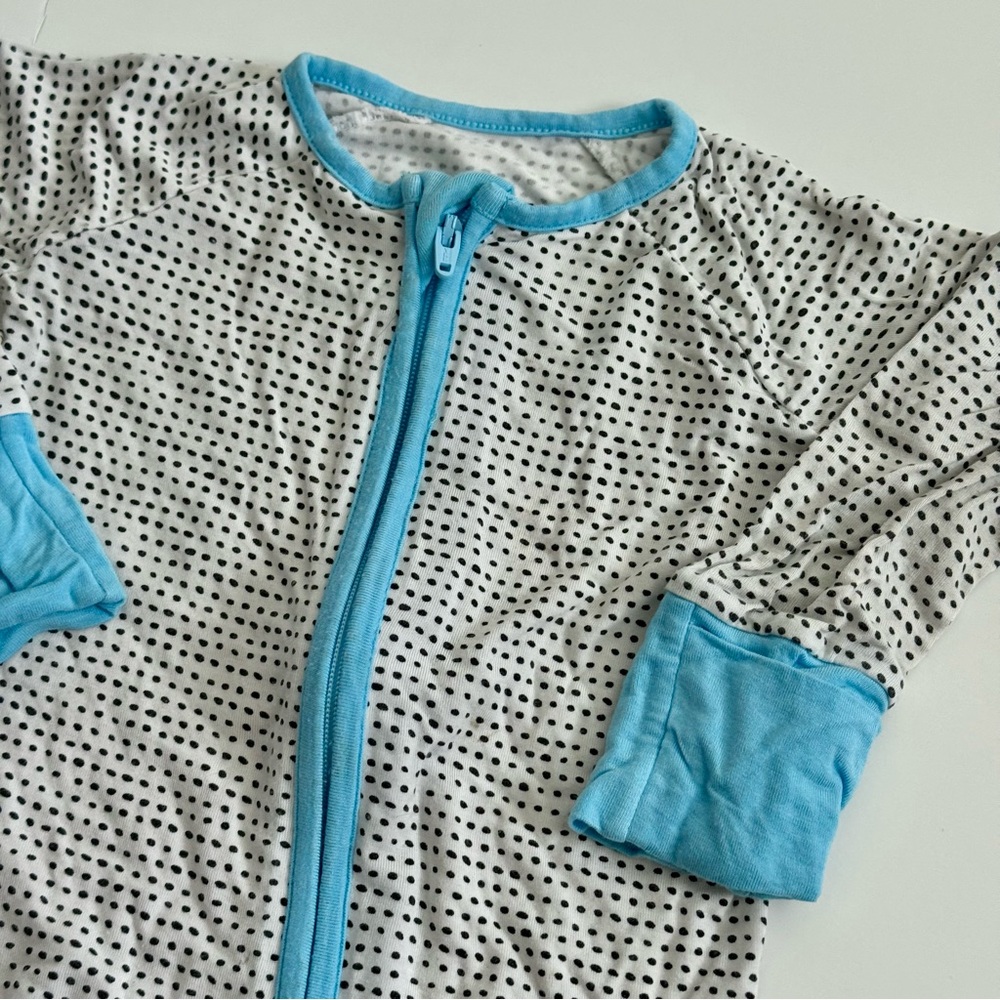 Little Sleepies Bamboo Zippy Pajamas 3-6 Months – Black Dot Print with Blue Trim